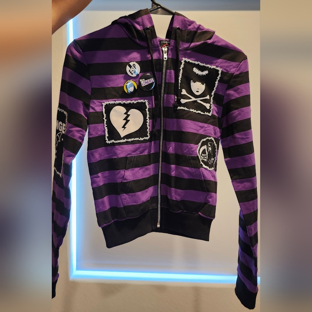 Emily The Strange Purple and Black Striped  Hoodie